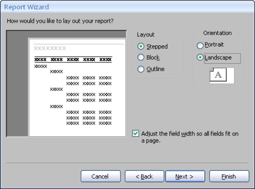 Selecting the page layout